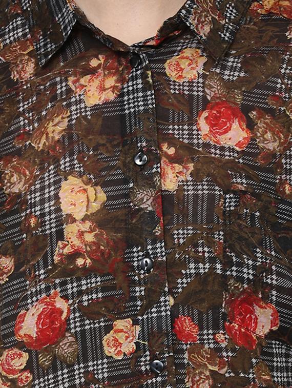 multicolored floral printed cotton regular shirt - 12846920 - Zoom Image - 4