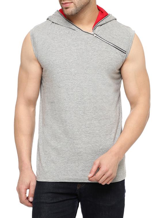 grey  cotton hooded t-shirt