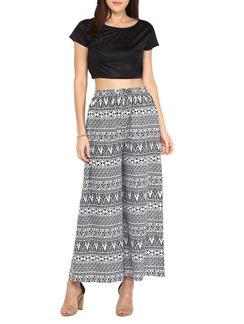 aztec print black & white crepe palazzo - 12866148 - Standard Image - 1