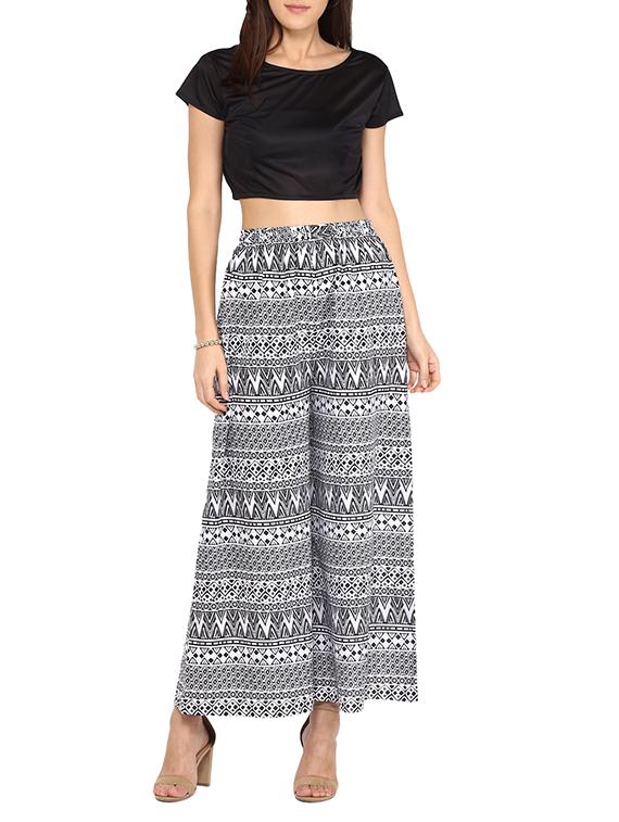 aztec print black & white crepe palazzo - 12866148 - Zoom Image - 1