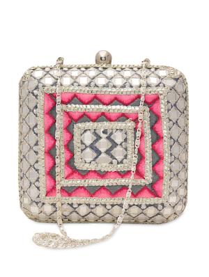 silver polyester mirror work box clutch - 1286762 - Standard Image - 6