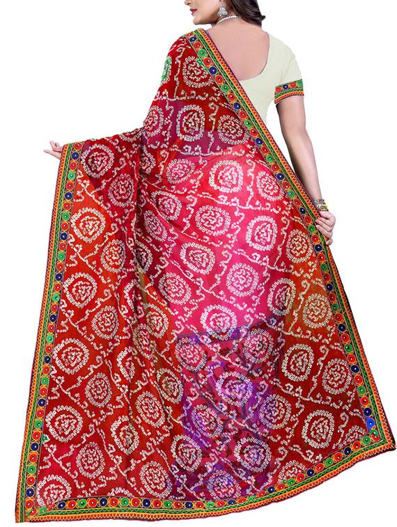 white georgette half & half saree with blouse - 12867963 - Zoom Image - 2