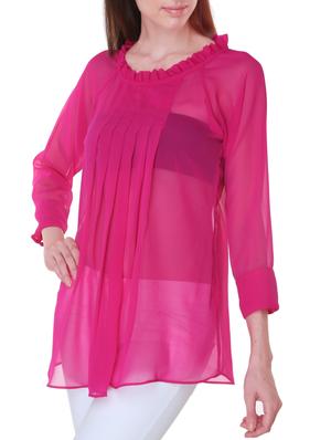 solid pink georgette sheer top - 1287036 - Standard Image - 2