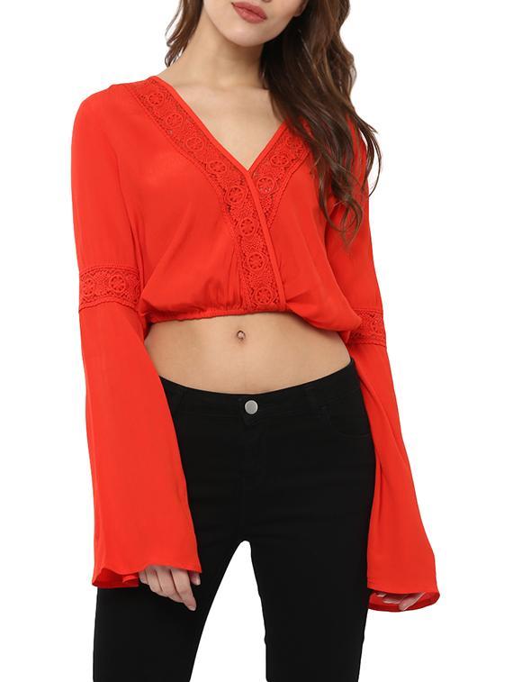 red crepe crop top - 12879370 - Zoom Image - 1
