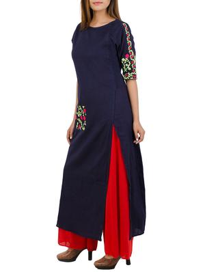 blue khadi long kurta - 12879614 - Standard Image - 2