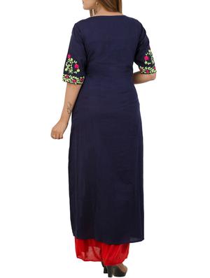 blue khadi long kurta - 12879614 - Standard Image - 3