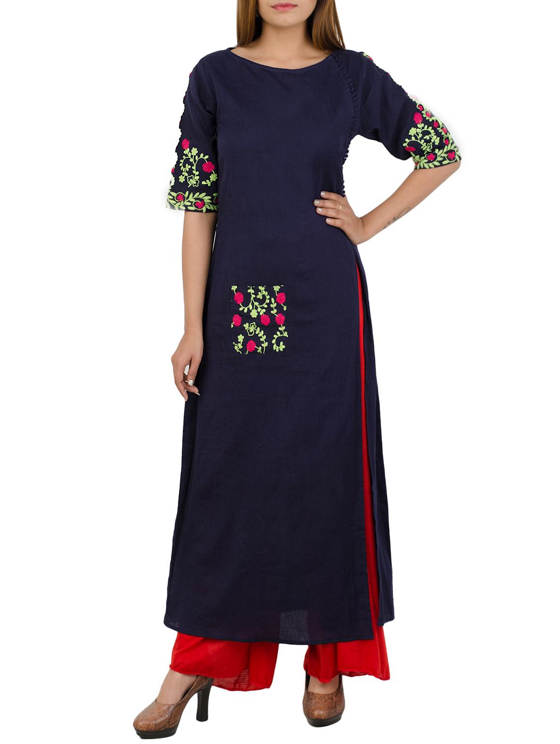 blue khadi long kurta - 12879614 - Zoom Image - 1