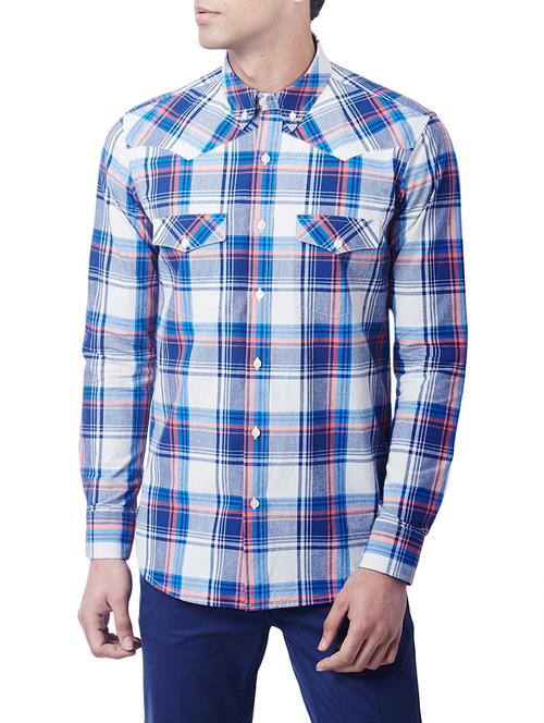 blue cotton checked casual shirt - 12882968 - Standard Image - 1
