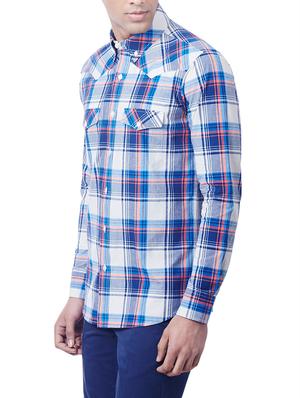 blue cotton checked casual shirt - 12882968 - Standard Image - 2