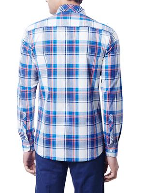 blue cotton checked casual shirt - 12882968 - Standard Image - 3