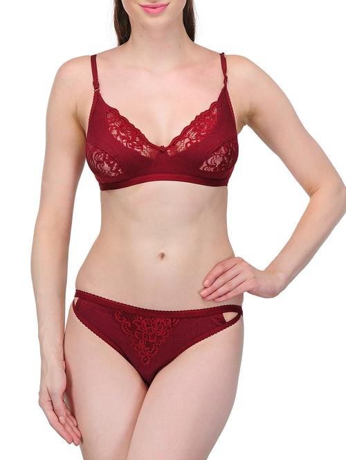 maroon cotton bra and panty set - 12884093 - Standard Image - 1