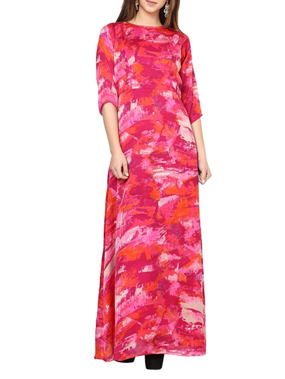 pink printed crepe maxi dress - 12890573 - Zoom Image - 1