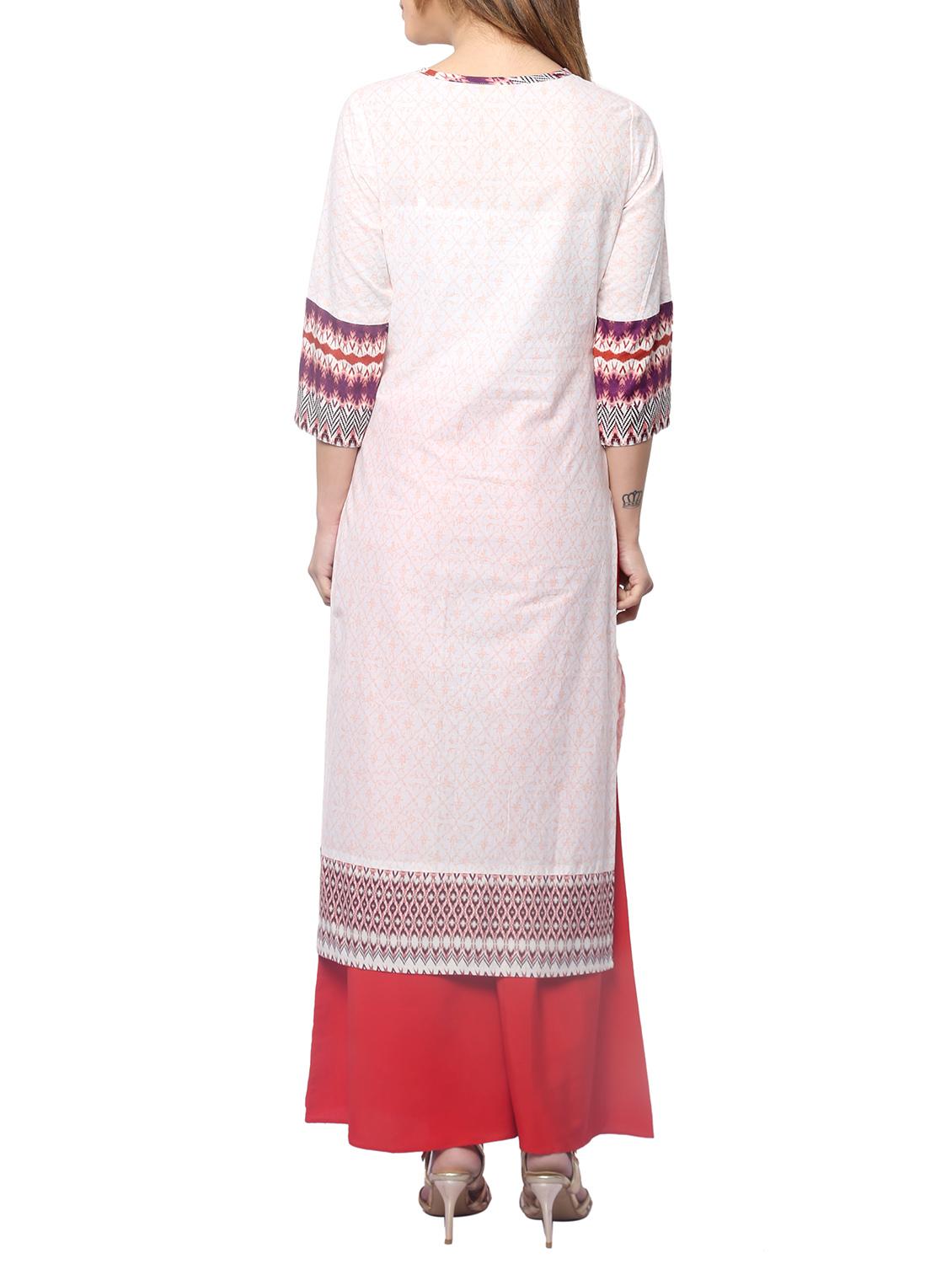 cream rayon long kurta - 12894449 - Zoom Image - 3