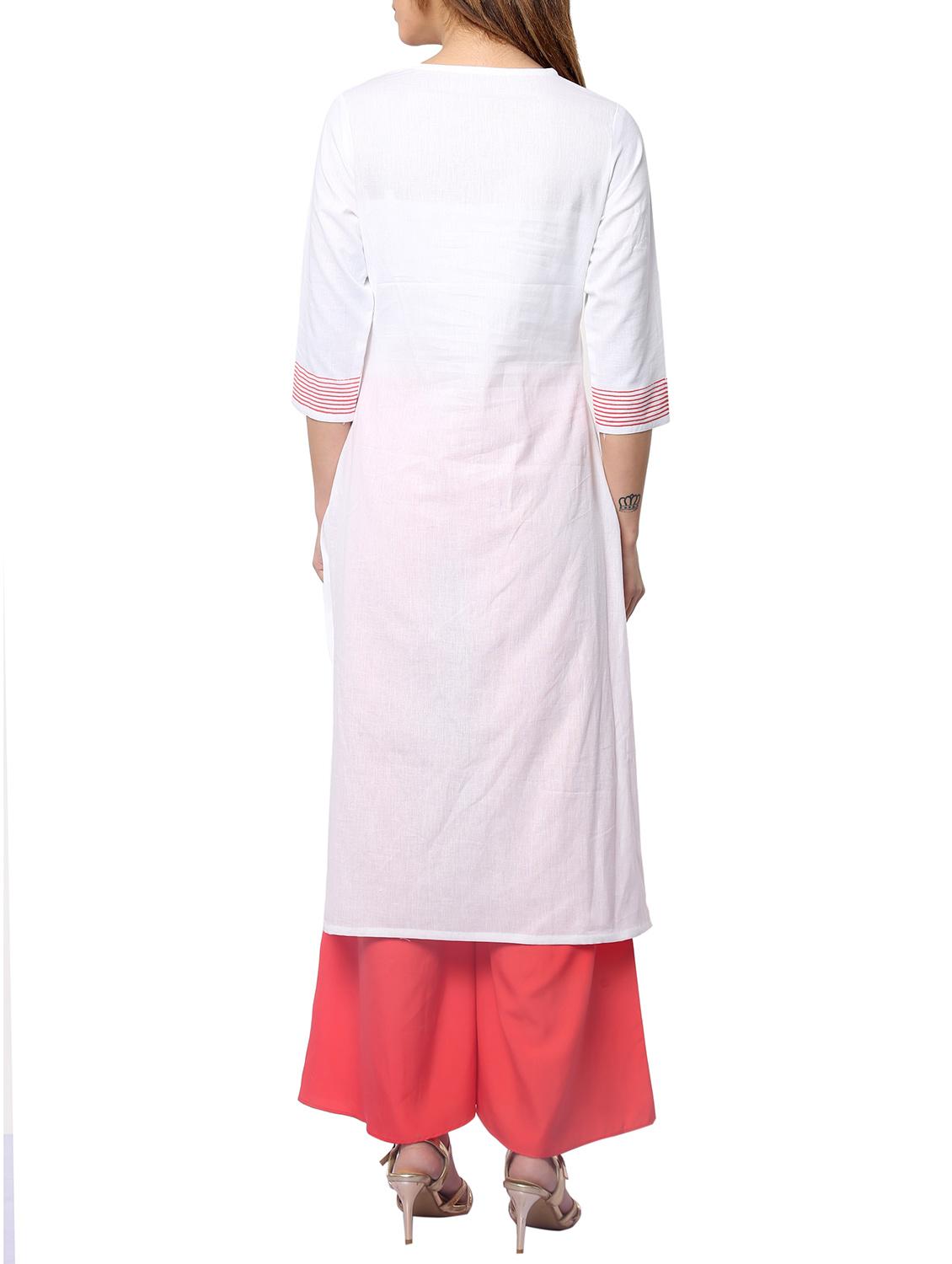 white rayon straight kurta - 12894483 - Zoom Image - 3
