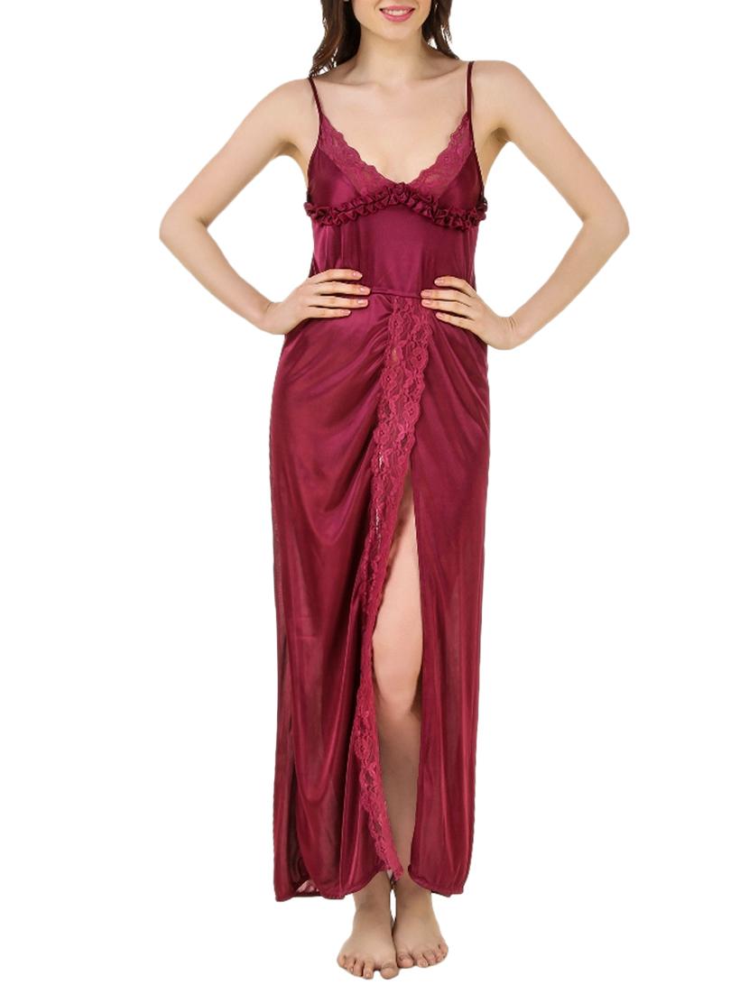 maroon satin gown - 12894772 - Zoom Image - 1