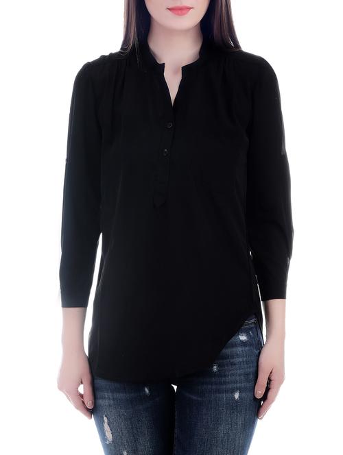 black poly georgette regular top - 12895087 - Standard Image - 1