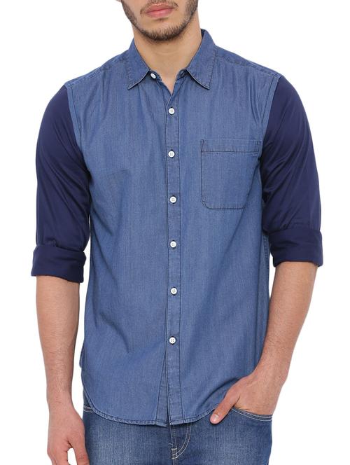 blue cotton casual shirt - 12895654 - Standard Image - 1