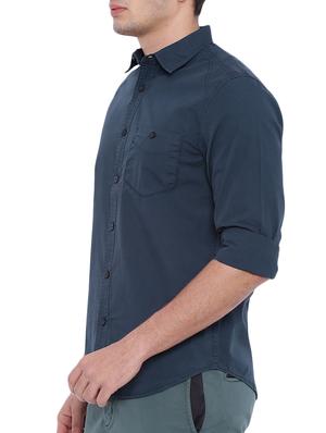 navy blue solid casual shirt - 12895677 - Standard Image - 2
