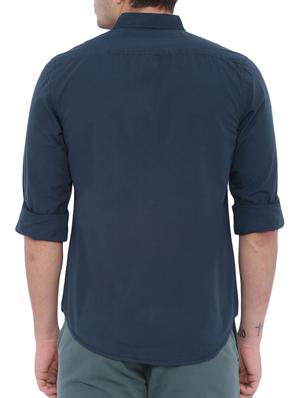 navy blue solid casual shirt - 12895677 - Standard Image - 3