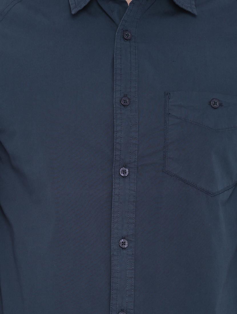 navy blue solid casual shirt - 12895677 - Zoom Image - 4
