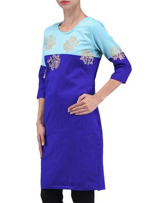 blue chanderi cotton straight kurta - 1289664 - Standard Image - 2