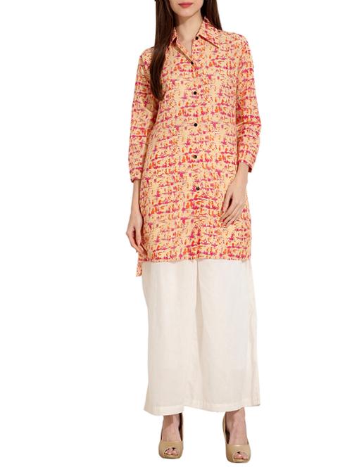 Orange printed cotton high low tunic - 12898175 - Very Small Image - 1