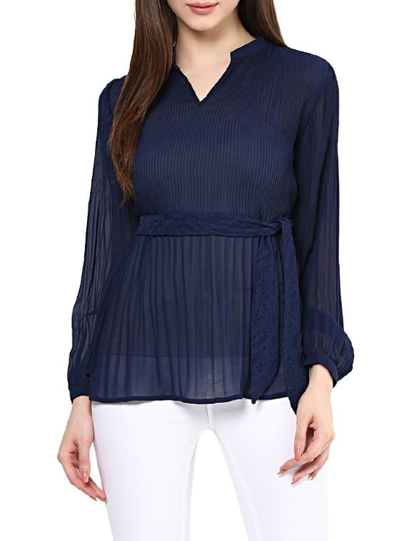 accordion pleat belted top - 12900540 - Zoom Image - 1
