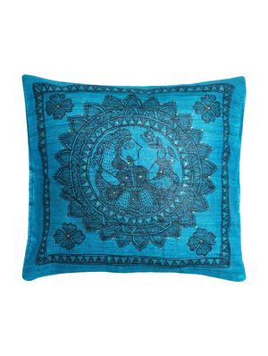 blue silk printed single cushion cover - 12903636 - Standard Image - 2