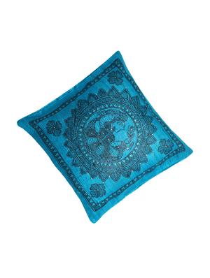 blue silk printed single cushion cover - 12903636 - Standard Image - 4