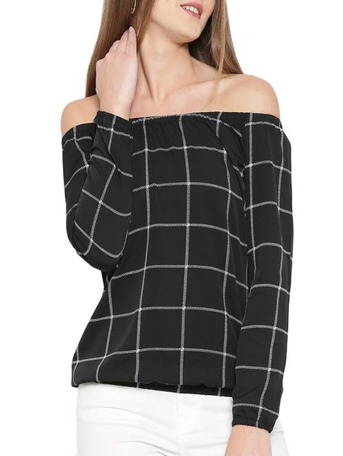 off shoulder checkered blouson top - 12903797 - Standard Image - 1