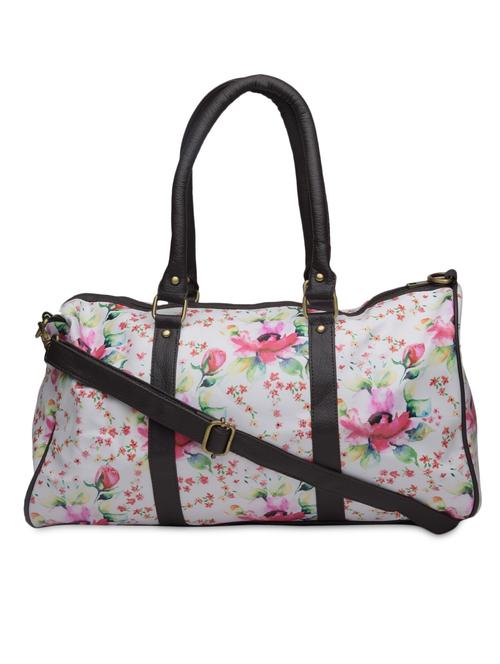 white floral printed faux leather duffel bag - 1290613 - Standard Image - 1