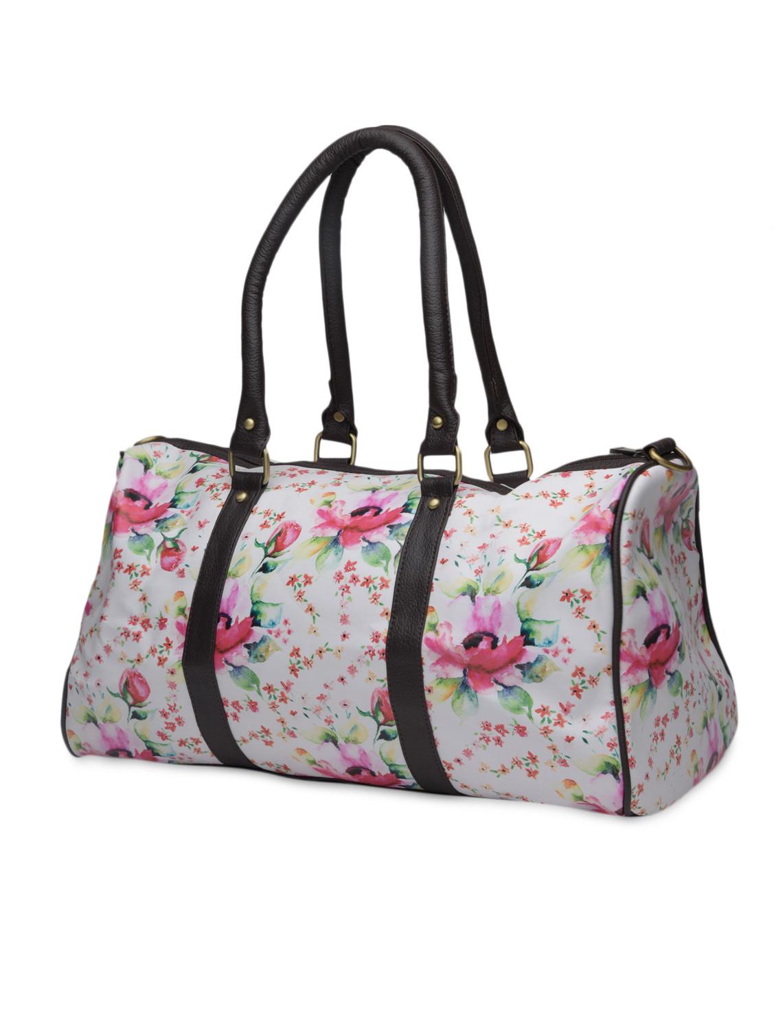 white floral printed faux leather duffel bag - 1290613 - Zoom Image - 2