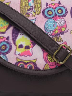 charcoal brown owl printed faux leather handbag - 1290615 - Standard Image - 5