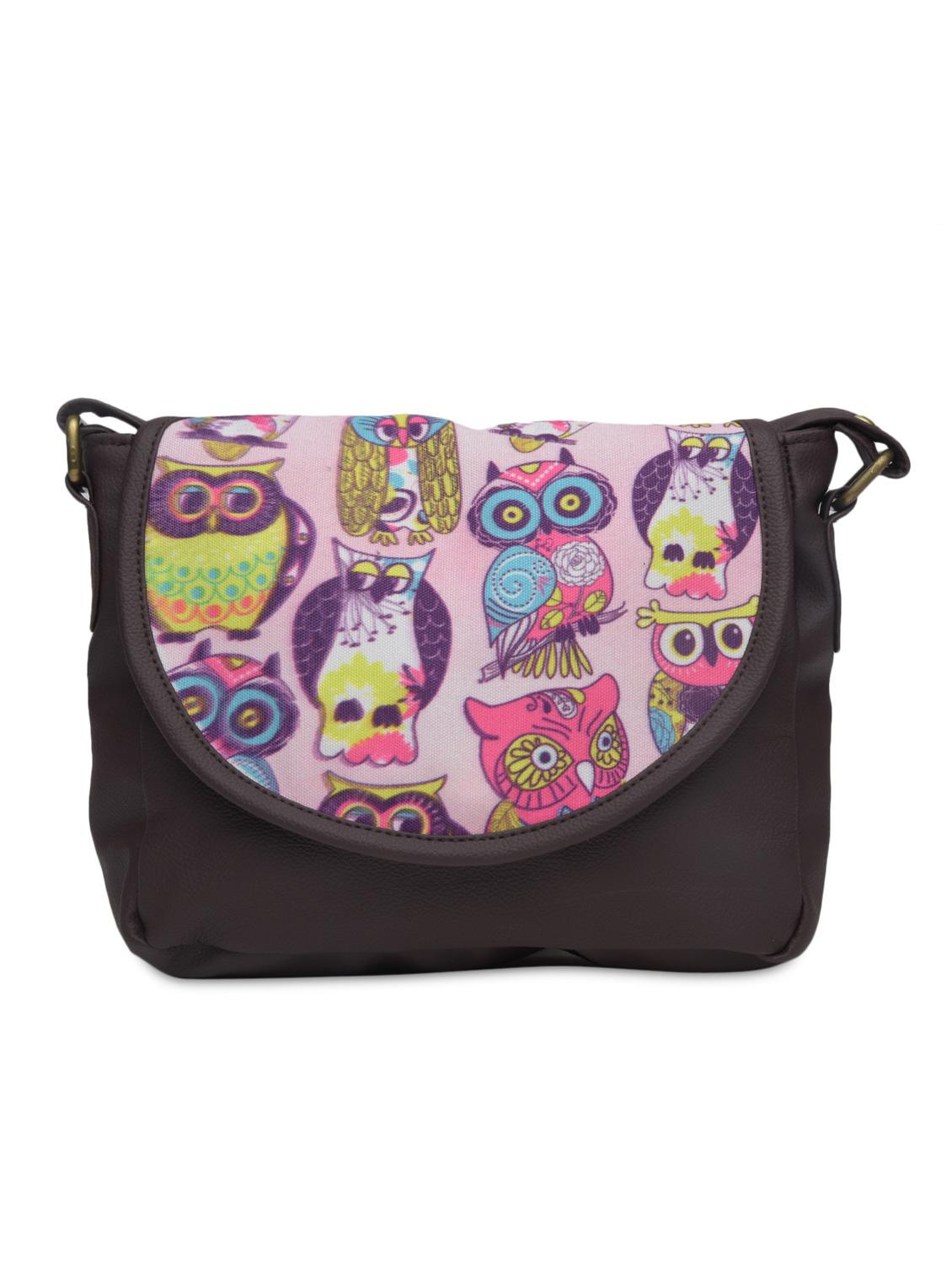 charcoal brown owl printed faux leather handbag - 1290615 - Zoom Image - 1