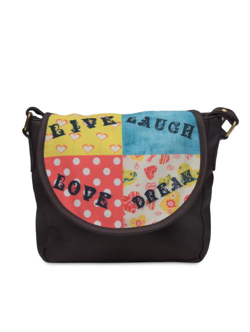 charcoal brown printed faux leather handbag - 1290616 - Standard Image - 1