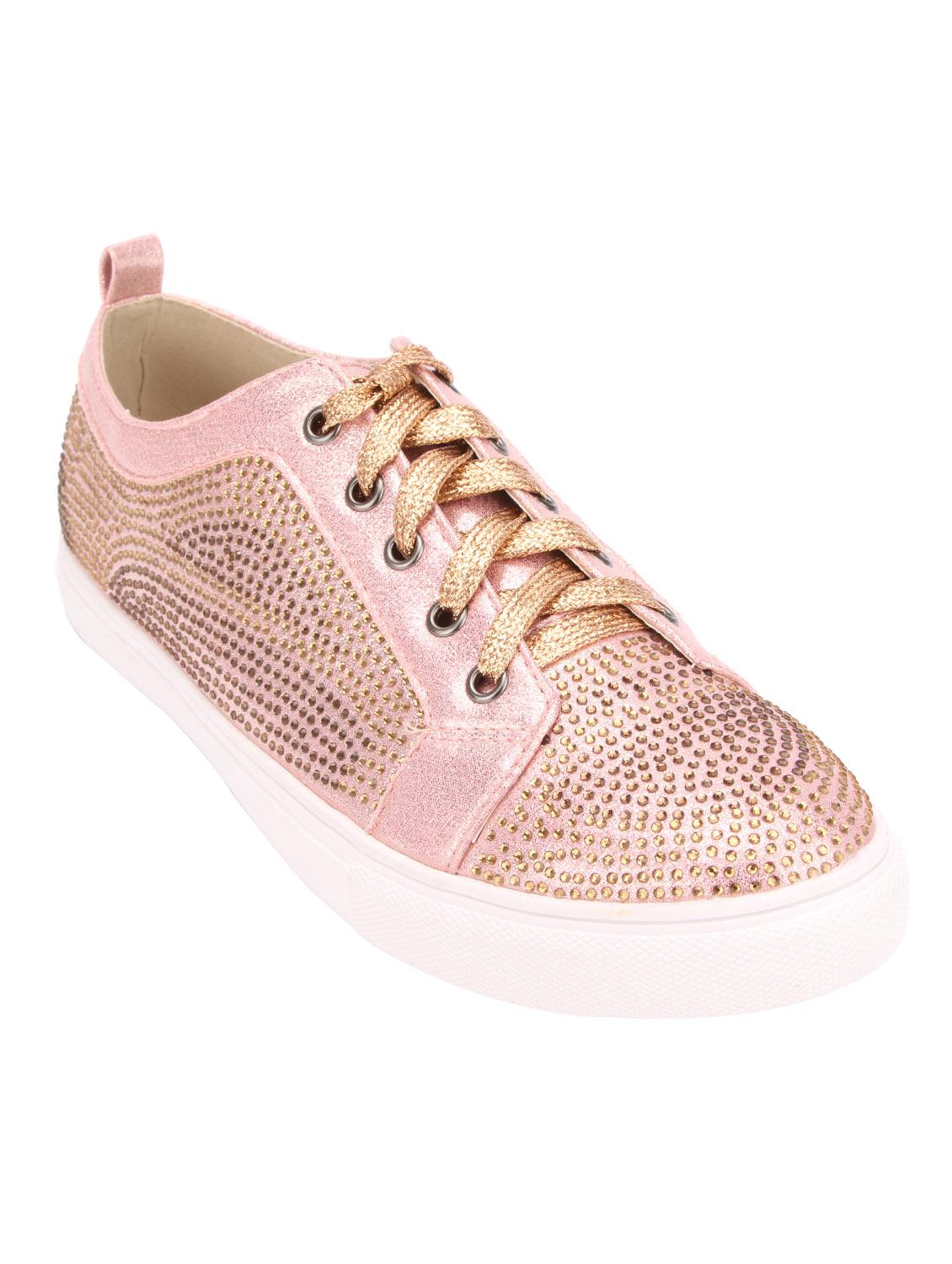 pink leather laceup sneakers