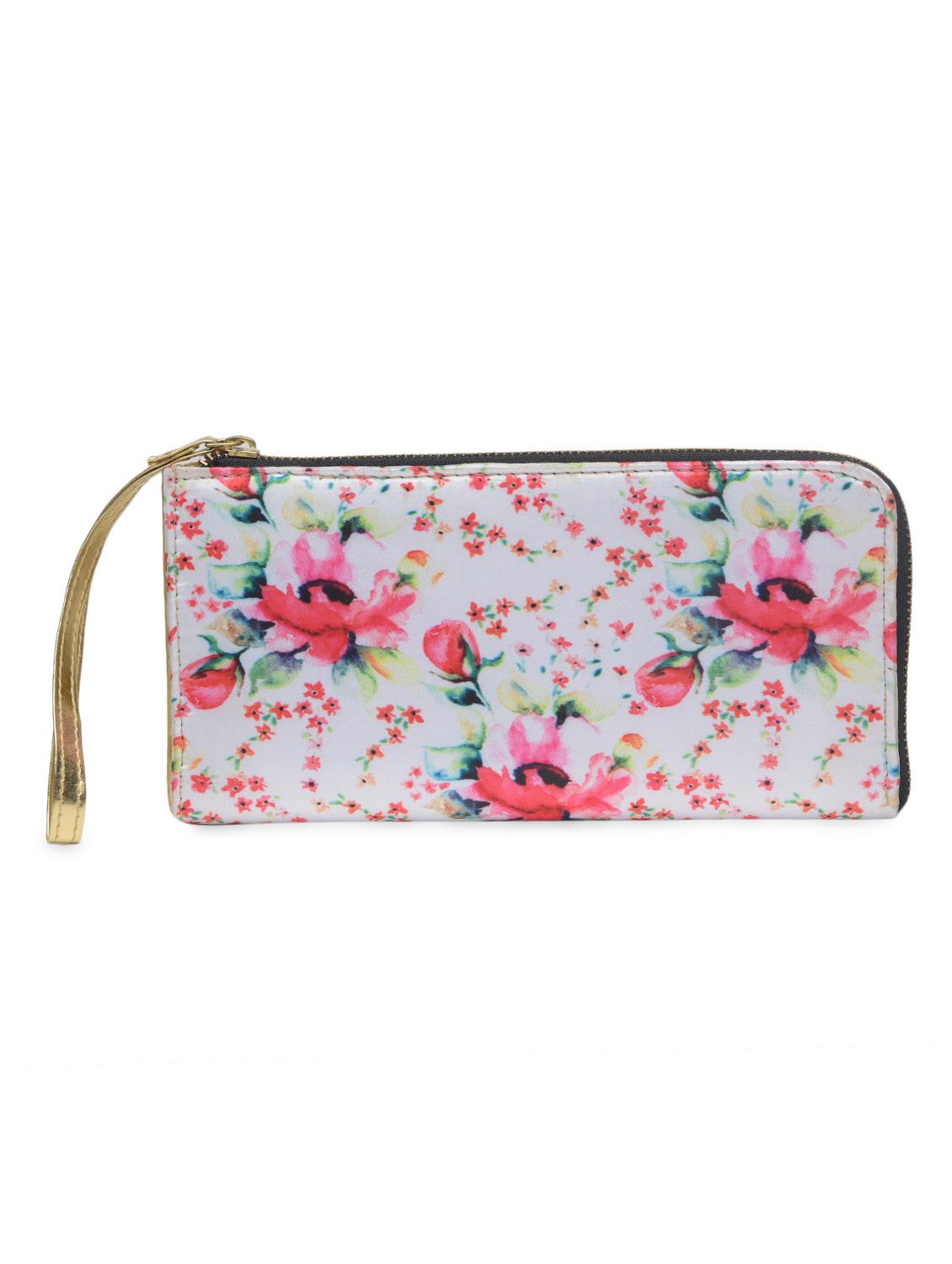 white floral printed poly satin wallet - 1290626 - Zoom Image - 1