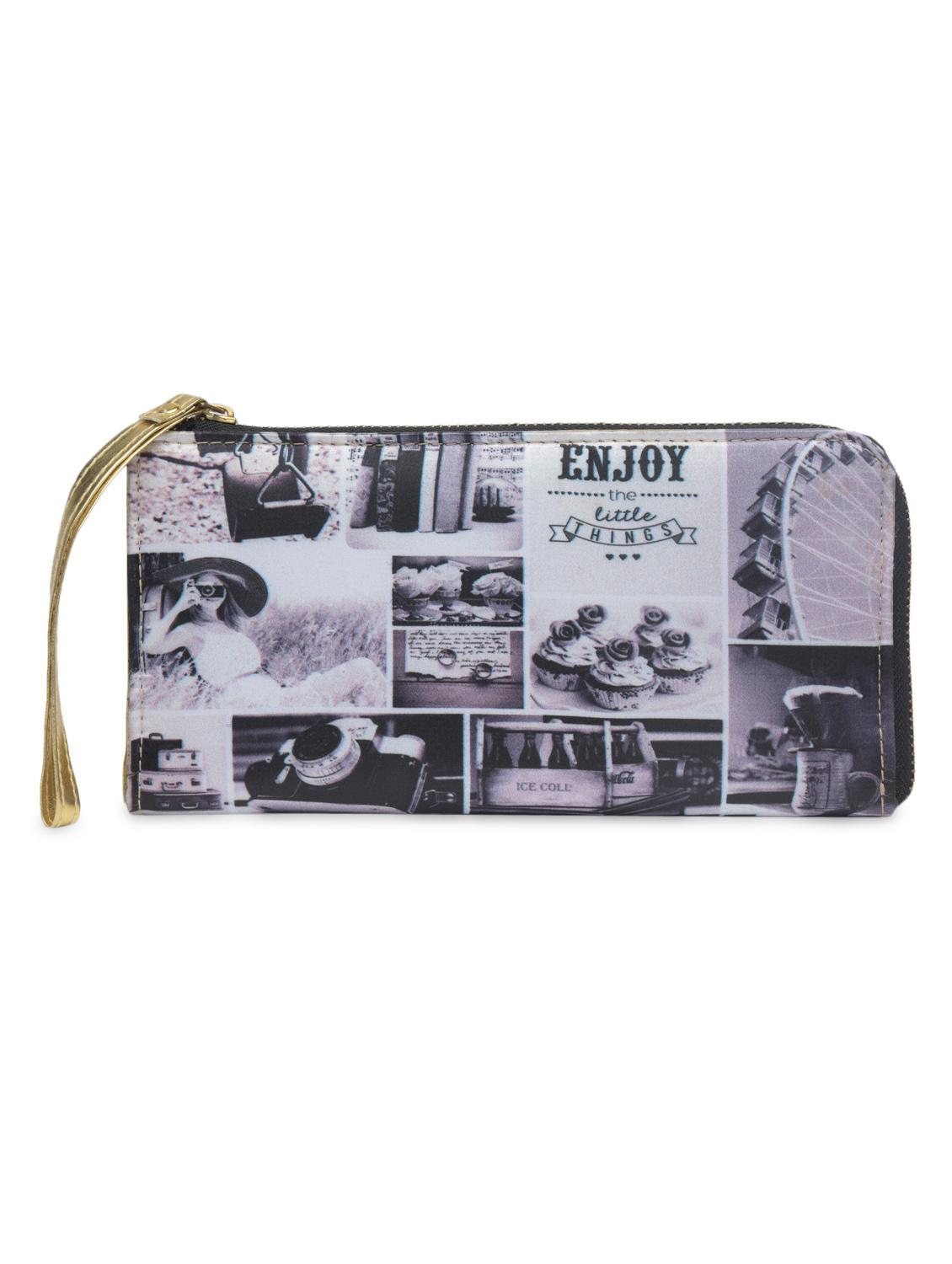 grey printed poly satin wallet