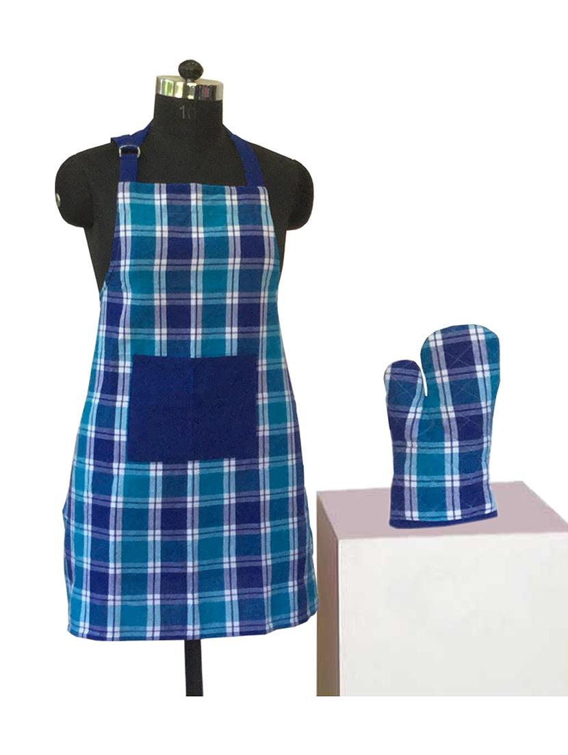 lushomes yarn dyed blue checks aprons set (1 apron and 1 oven mitten) - 12906652 - Zoom Image - 1
