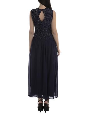 navy blue embellished georgette gown dress - 12908530 - Standard Image - 3
