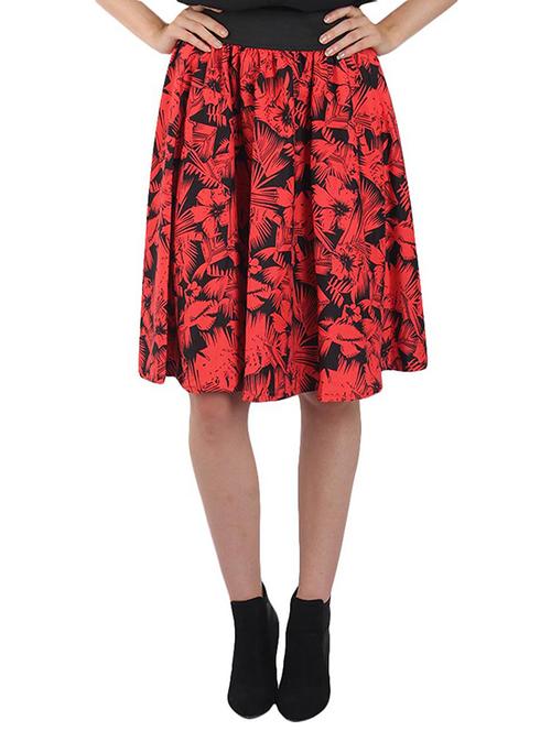 red crepe flared skirt - 12915221 - Very Small Image - 1