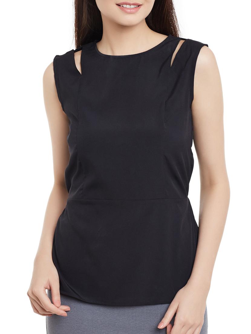 black crepe round neck top - 12926428 - Zoom Image - 1