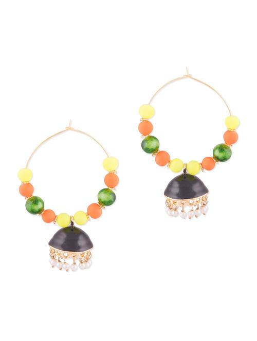 golden metallic beaded jhumkis - 1292697 - Standard Image - 1