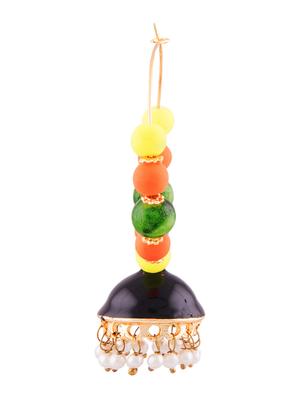 golden metallic beaded jhumkis - 1292697 - Standard Image - 2