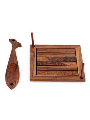 brown wooden engraved brown tissue and tooth pick holder - 1292838 - Standard Image - 3