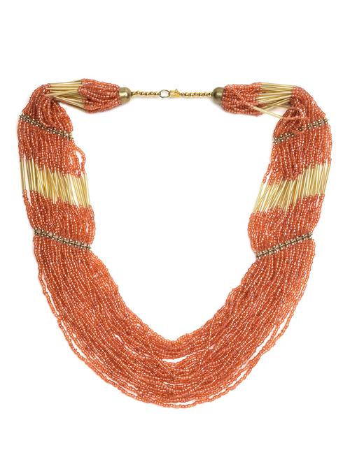 orange and gold long beaded ethnic necklace - 1293008 - Standard Image - 1
