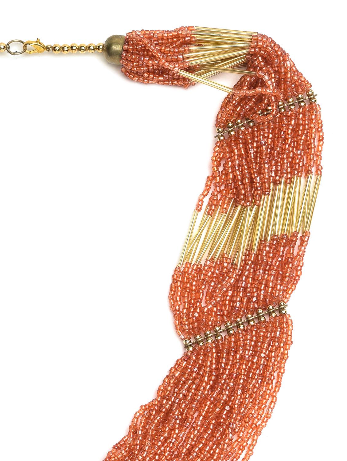 orange and gold long beaded ethnic necklace - 1293008 - Zoom Image - 2