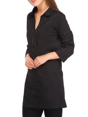 black embellished cotton regular tunic - 12937582 - Standard Image - 2