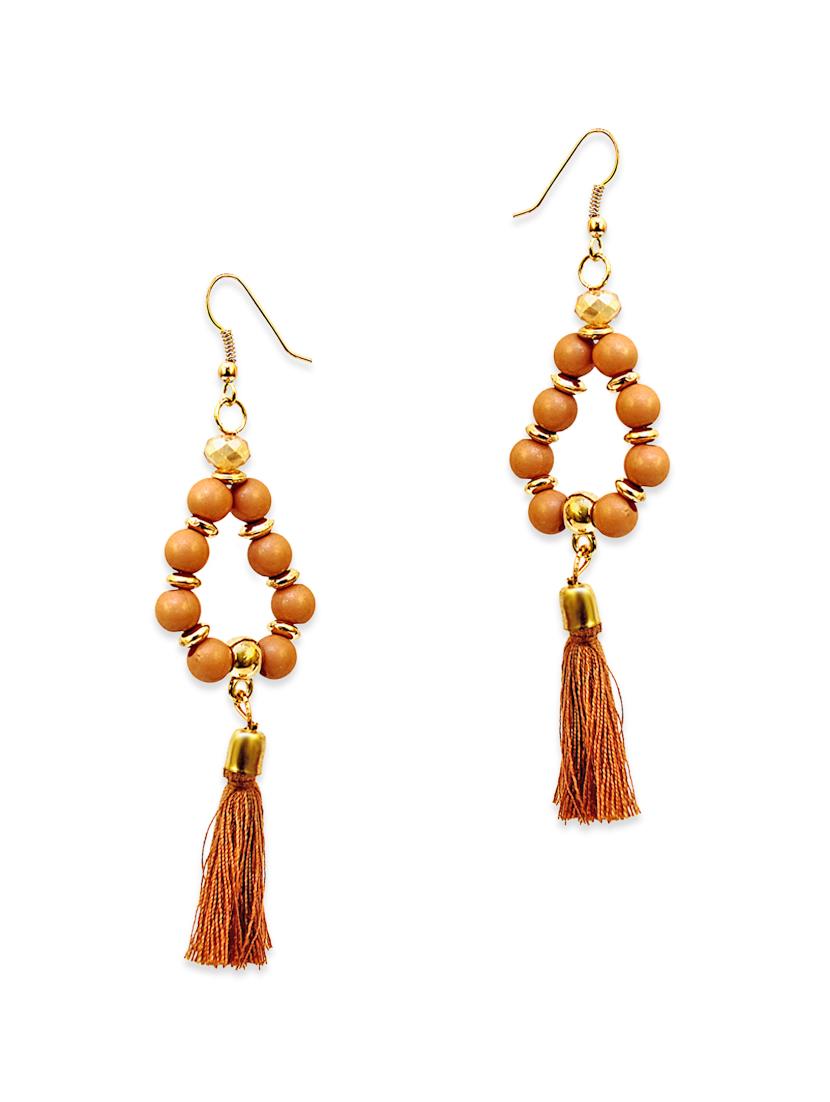 brown tassel trim beads tassel earrings - 12939061 - Zoom Image - 1