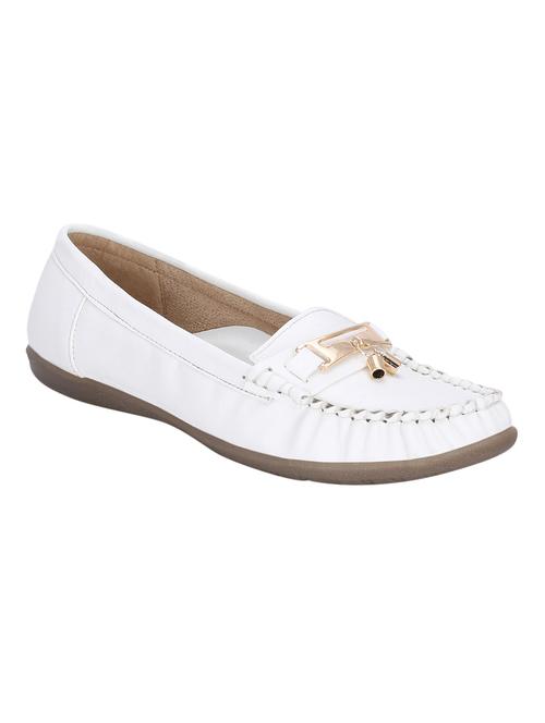 white faux leather slip on loafers - 12941915 -  Standard Image - 0